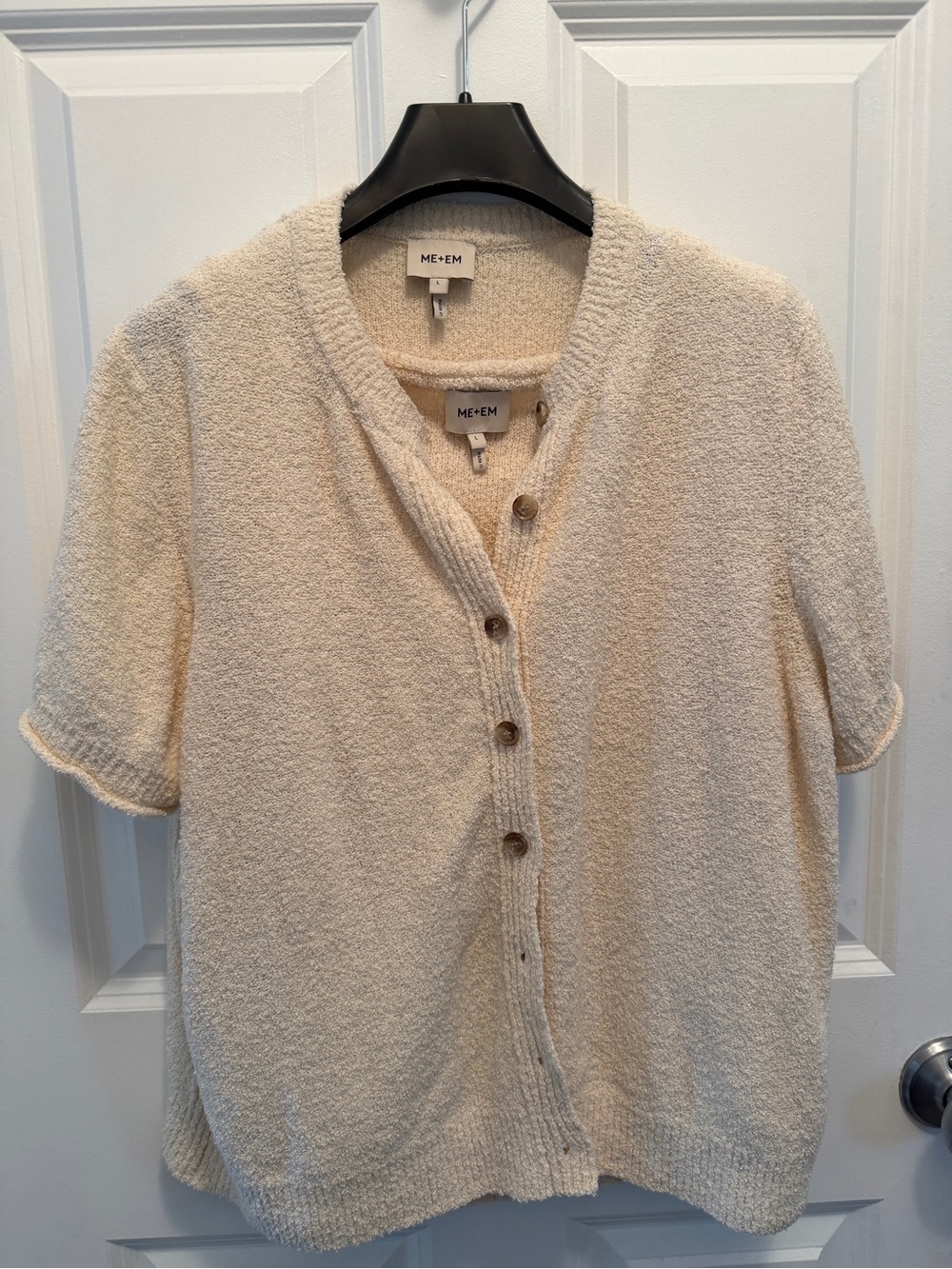 ME+EM Cream Short-Sleeve Button-Front Cardigan & Camisole